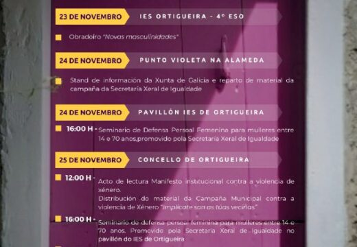 O Concello de Ortigueira presenta unha ampla programación en conmemoración do Día Internacional da Eliminación da Violencia Contra a Muller